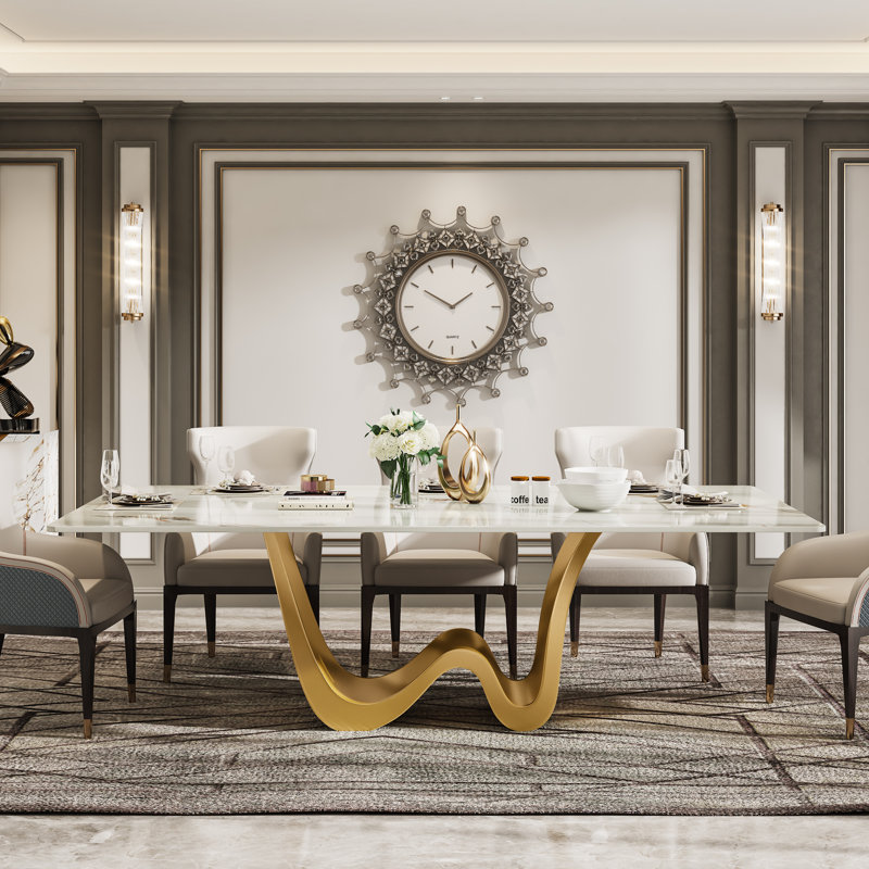 Leelan Rectangular 78.7'' L x 39.4'' W Sintered Stone Dining Table（1 item 2 packages）