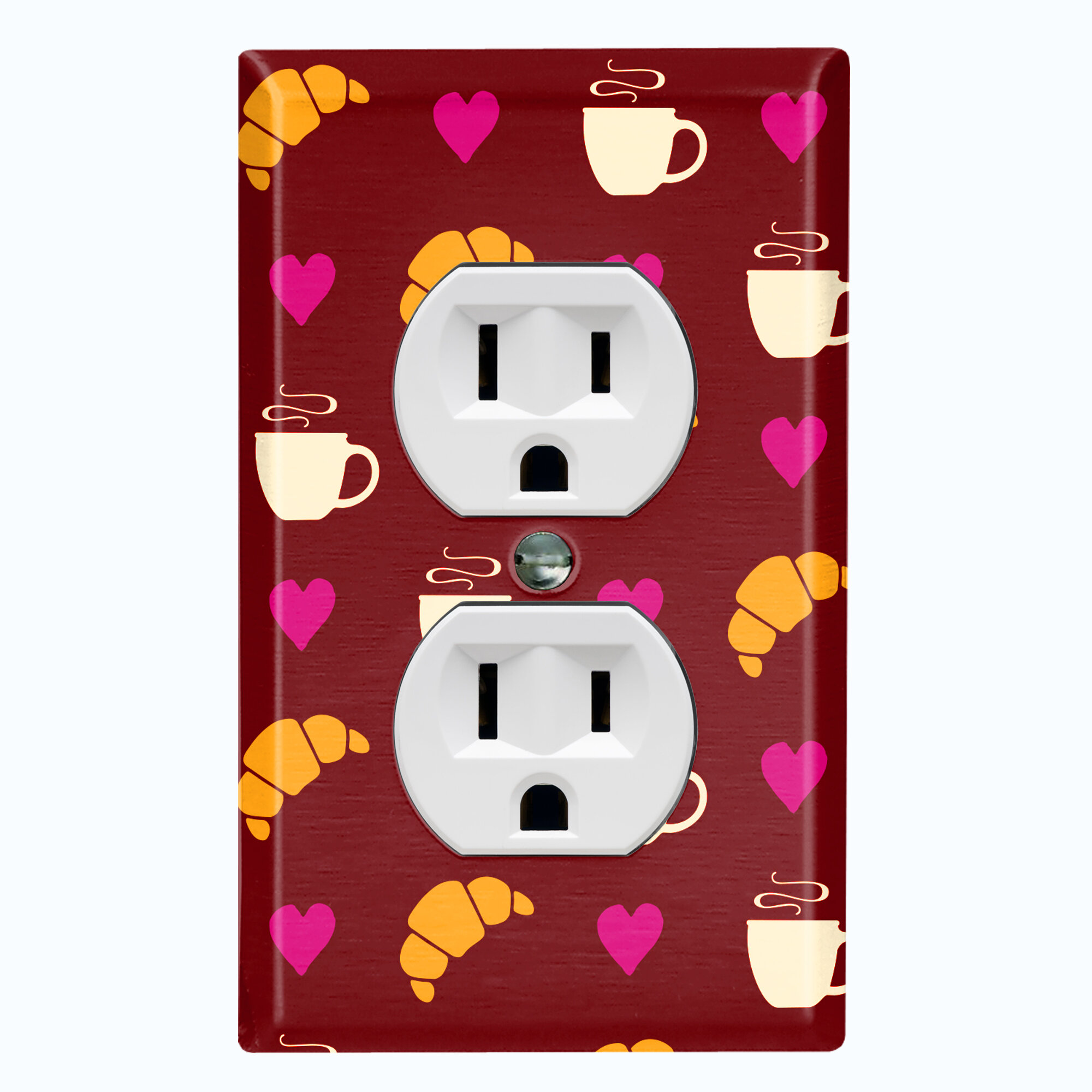 WorldAcc Coffee Cups Croissant Hearts Maroon 1 -Gang Duplex Outlet Wall ...