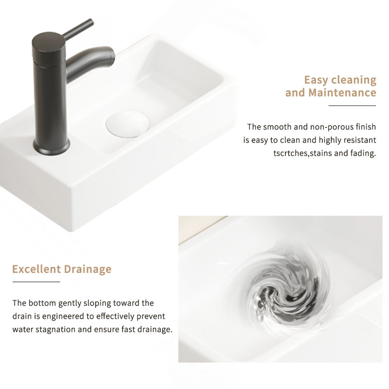 Ceramic Wash Basin Right Hand Without Tap & Drain Wall Hung Basin Sink Small Cloakroom Basin Rectangle
