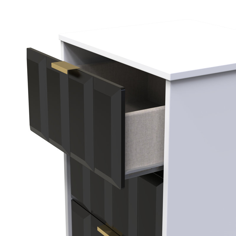 Arnesto 45cm W Manufactured Wood Bedside Table, Deep Black/White Matt