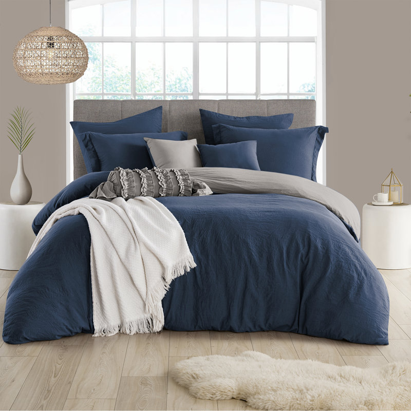 Navy and Graphite Reversible Full/Queen Duvet Cover Set