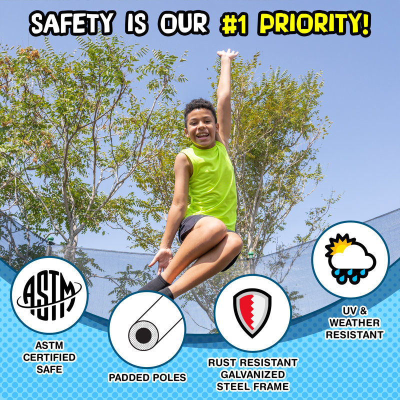 14-Foot Green Round Trampoline with Safety Enclosure