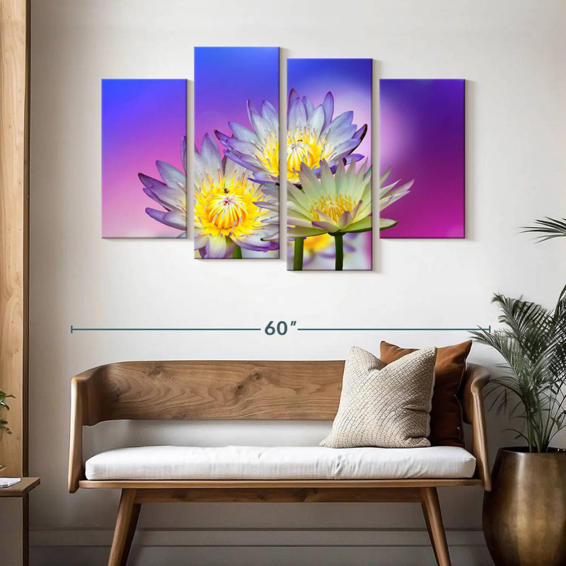Harnek fleurs de lotus mauves, H 32 po x l 52 po