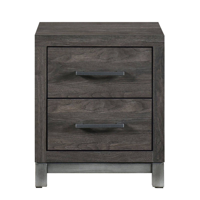 Table de chevet pour chambre à coucher avec 2 tiroirs, table de chevet moderne à 2 tiroirs gris brun et argent