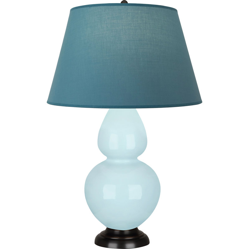 Lampe de table double gourde en céramique, Bleu bébé verni / bronze, Bleu vif / gris, Bronze