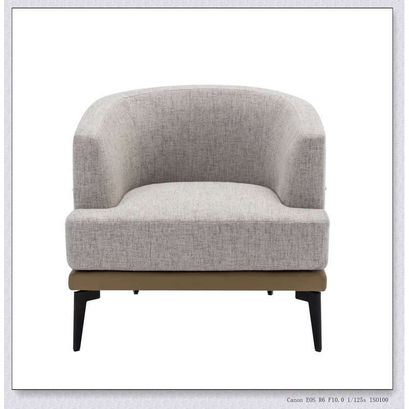 Fauteuil demi-tonneau moderne avec accoudoirs rembourrés, Lin moutarde