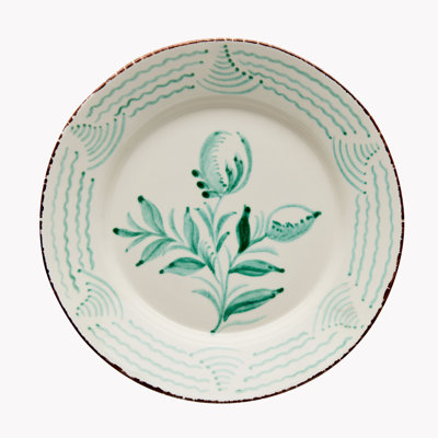 Casa Nuno Green and White Dinner Plate, 2 Flowers/Waves, Set of 2