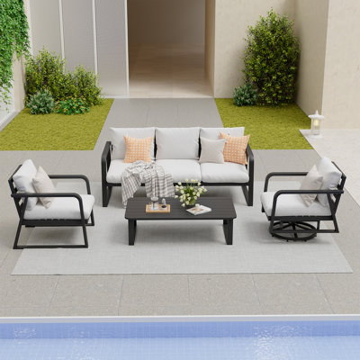 Ensemble de conversation avec coussins pour l'extérieur en aluminium gris argenté pour 5 personnes Ithnan
