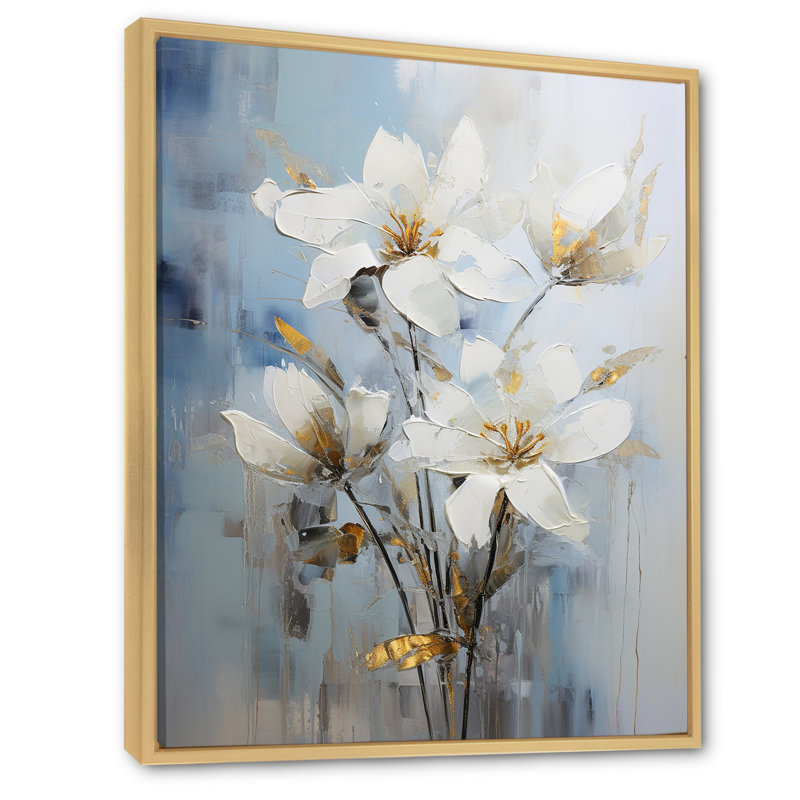 Lys blancs en fleurs, impression sur toile, Cadre naturel flottant, H 44 po x l 34 po