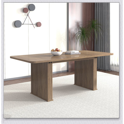 Modern Dining Table For 6-10 People, Wood Kitchen Table With Double Robust Pedestal, Wooden Dinner Table For Dining Room