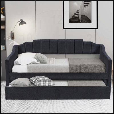 Upholstered Twin Daybed with Trundle, Black, Space-Saving and Stylish for Modern Living Rooms and Guest Bedrooms
