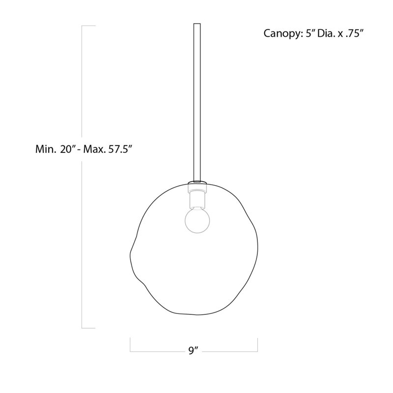Molten Pendant with Smoke Glass, 54.75" H x 9" W x 9" D