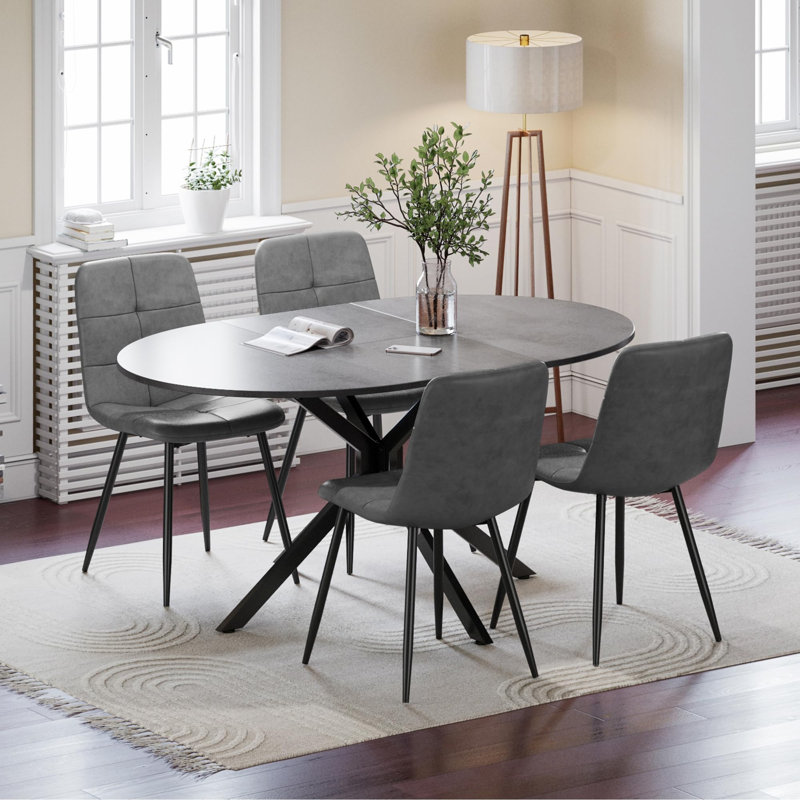 Extendable Dining Set, Brown, Brown, Grey