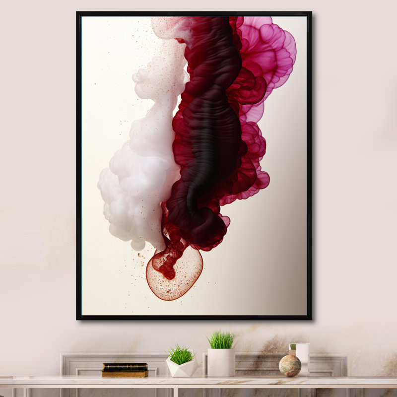 Nuage d'encre magenta exquis, H 32 po x l 24 po x P 1 po, Cadre flottant noir