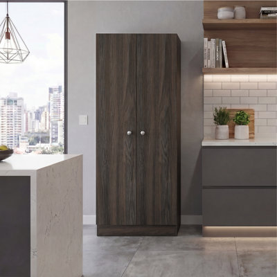 Lambardi Tall Multistorage Cabinet with Double Door, 5 Interior Shelves, Freestanding Storage Cabinet for Kitchen or Laundry Rooms