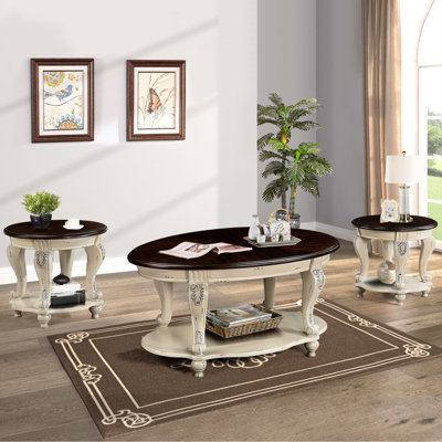 Table basse beige - 3 pièces, pieds en bois massif, placage anti-rayures, grande capacité de rangement, montage facile. Mobilier de salon, tables d'appoint, teinte, construction, grand espace, facile à monter.