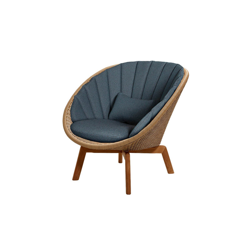 Peacock Teak Patio Papasan Chair with Cushions, Dark Blue
