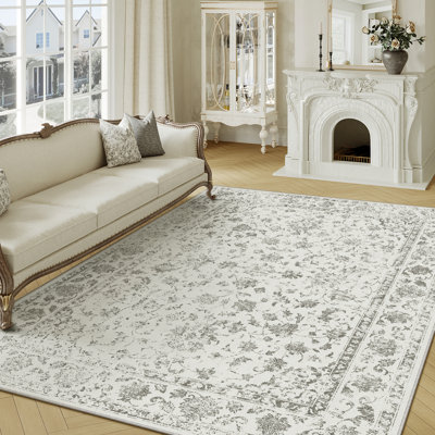 Tapis floral lavable à la machine avec envers antidérapant