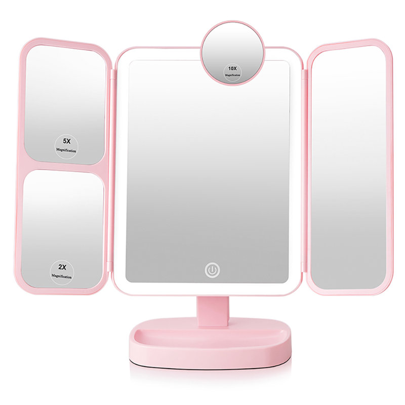 Freestanding Mirror with Shelves, Pink