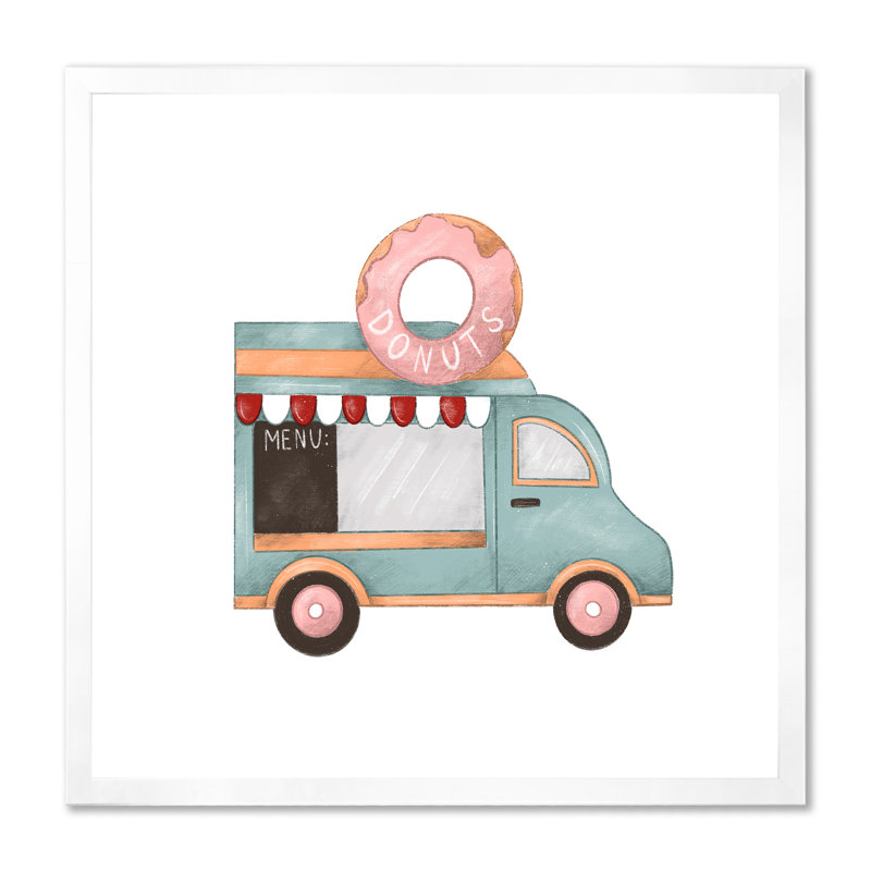 Art rétro sur toile, Donut Van Kiosk, H 30 po x l 30 po x P 1 po, Cadre photo blanc