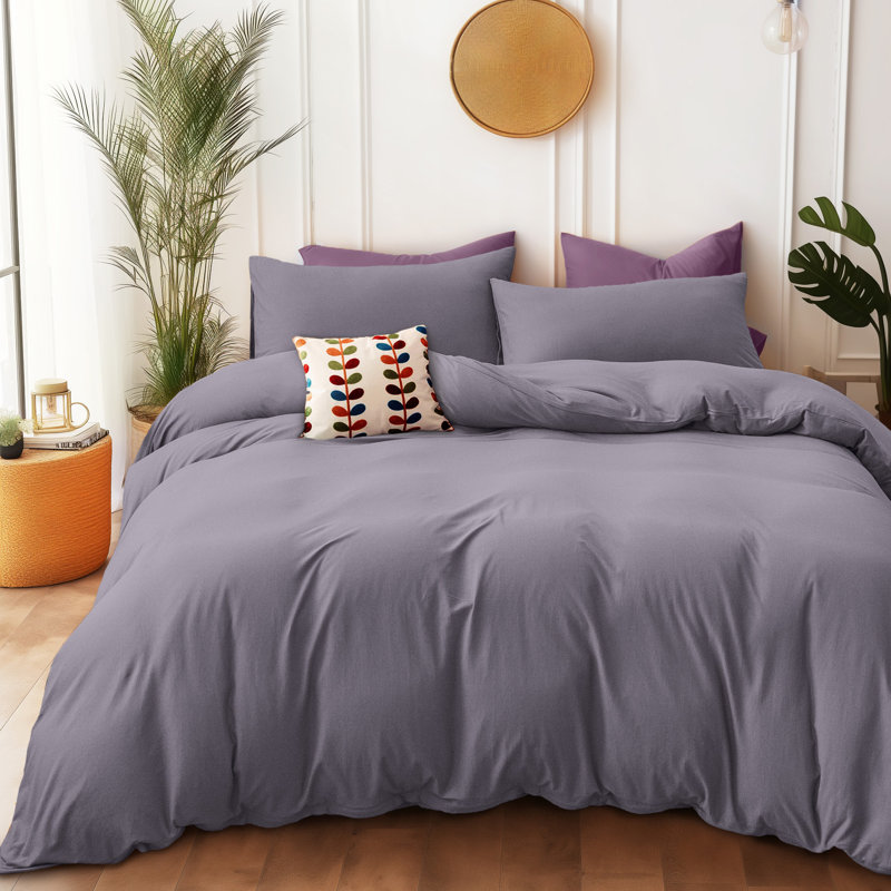 King Size Violet Gray Jersey Cotton Duvet Cover Set
