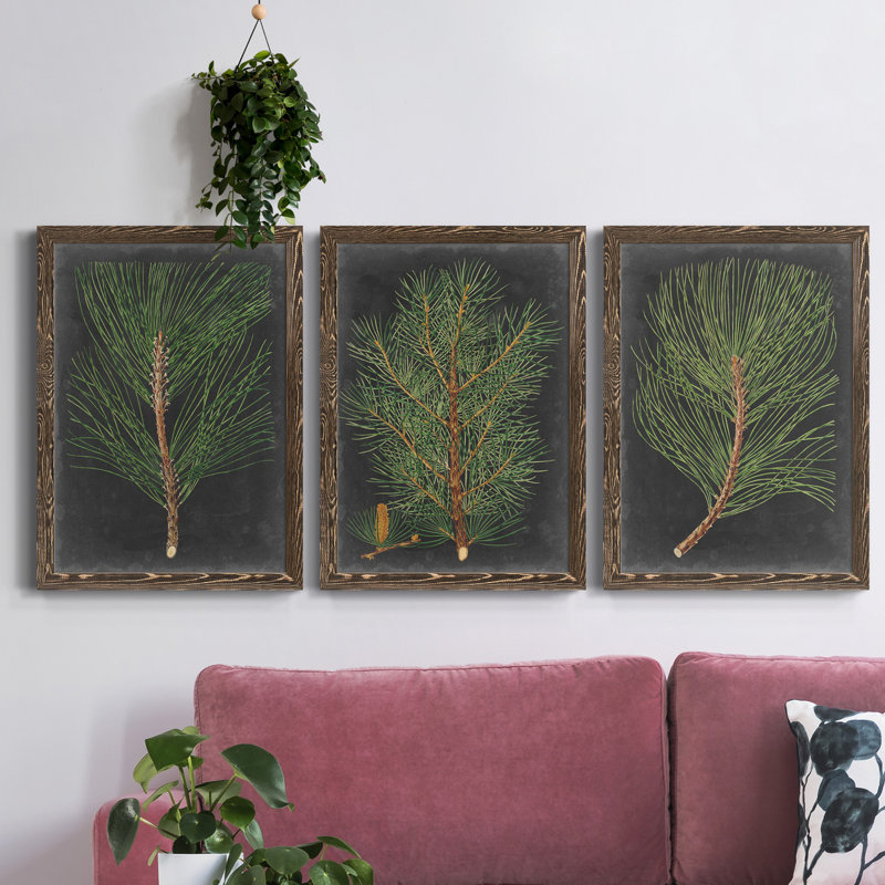 «Dramatic Pine I», ensemble de 3 peintures sur toile encadrées, H 37,5 po x l 82,5 po x P 1,5 po, Noyer