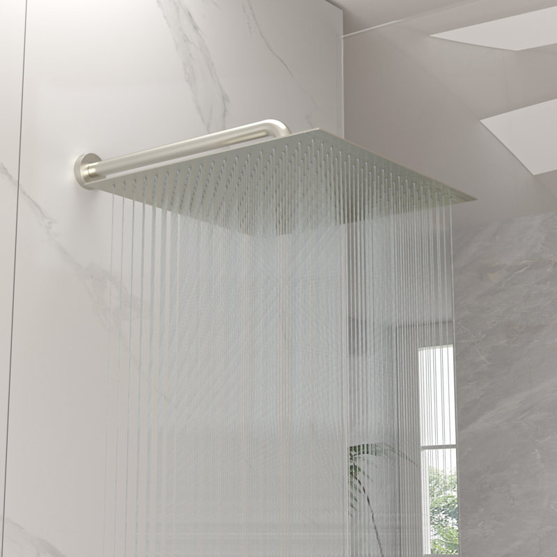 16 Inch Rain Shower Head High Flow Stainless Steel Square Rainfall Shower Head High Pressure Design, Brushed Nickel