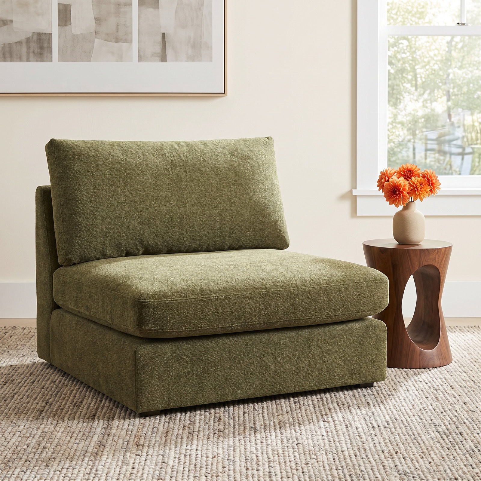 Ojai Pine Accent Chair, Green Chenille