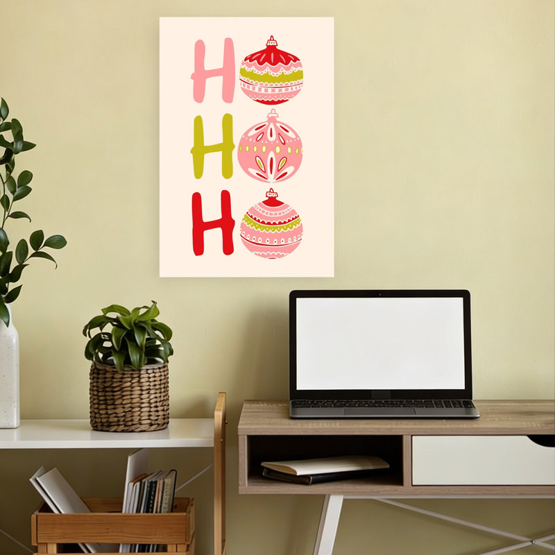 Ho Ho Ho Christmas Ornaments Whimsical Contemporary Winter City Wall Art Print 1 Piece Wrapped Canvas Wall Art