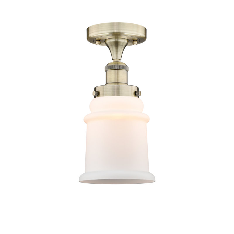Alvi Glass Semi Flush Mount, Matte White, Antique Brass