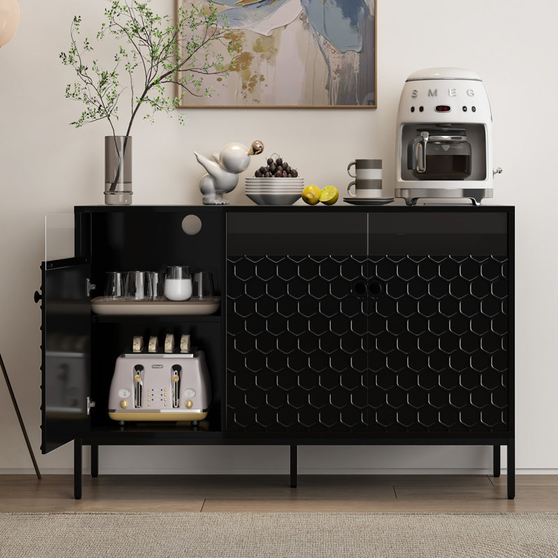 Buffet avec DEL et station de charge, Noir