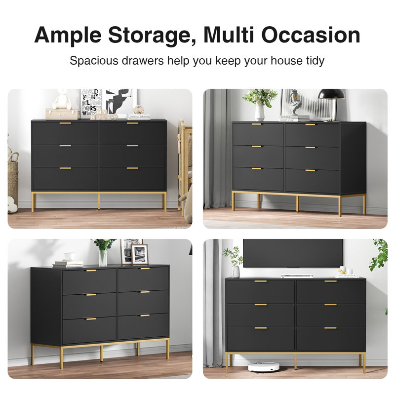 green emerald velvet dress Cavelle 6-drawer Dresser Cabinet Black main image 1