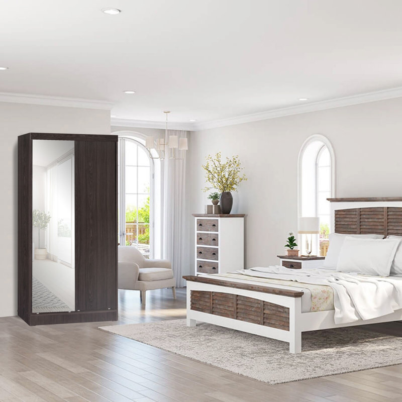 Armoire avec portes coulissantes Shao, Brun