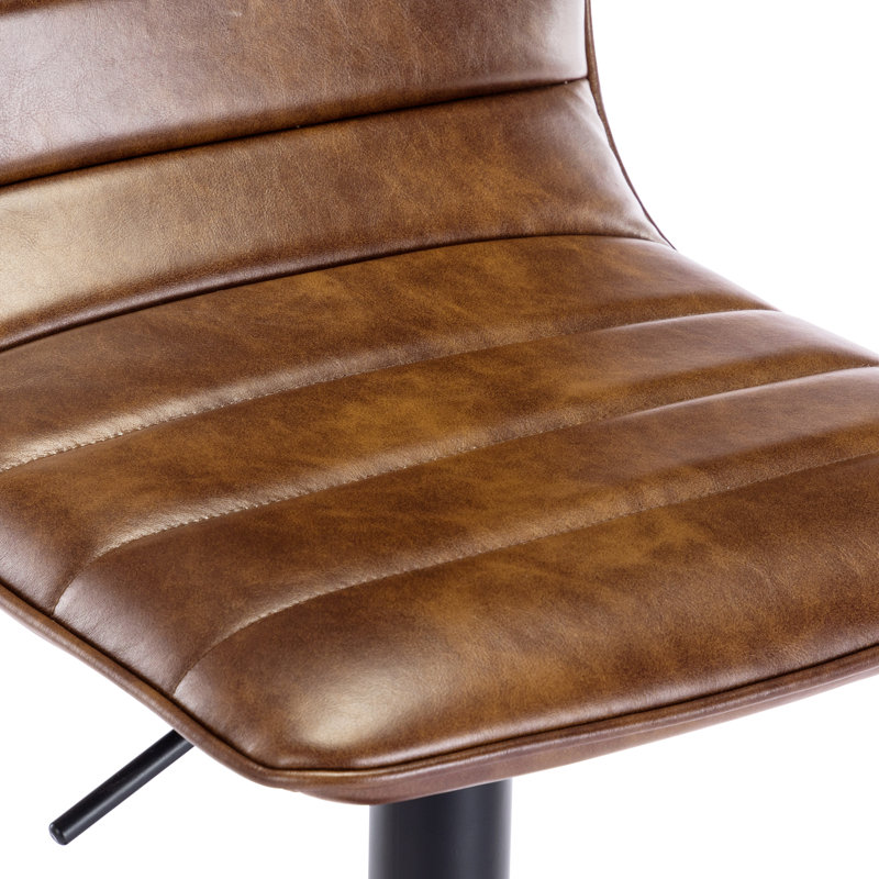 16.3"Wide Adjustable Height Swivel Bar Stool With Faux Leather Upholstery, Yellowish Brown, 3