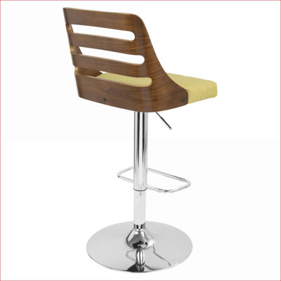 LumiSource Trevi Mid-Century Modern Adjustable Swivel Bar Dining Chair for Adults, Walnut Brown Frame Sage Green Padded Seat