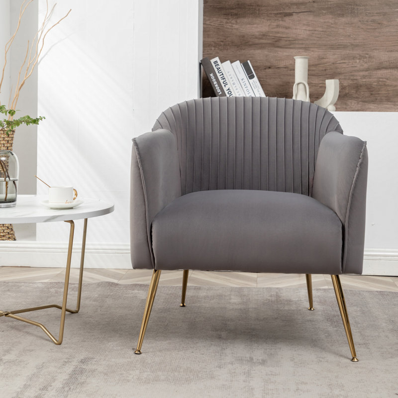 Raziye Velvet Barrel Chair, Gray
