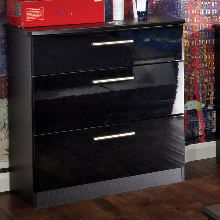 Fully Assembled Yvette 3 Drawer Chest, Black