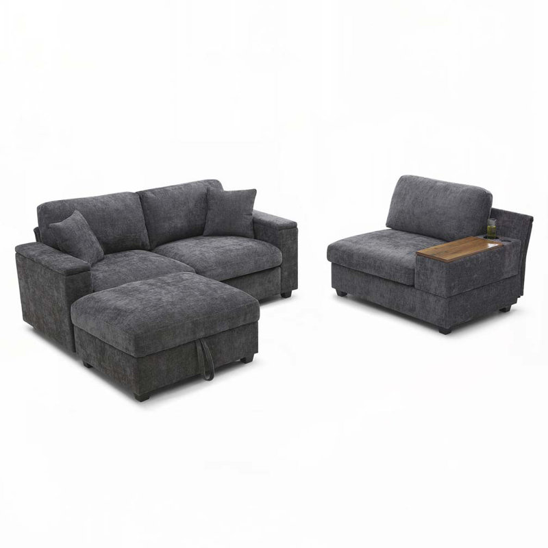 120.3"Sectional Sofa ,L-Shaped Oversized Couch, Gray Corduroy