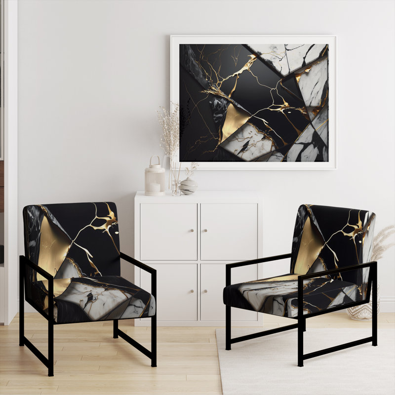 Fauteuil d'appoint rembourré en marbre Daelen, Noir, noir, noir, noir