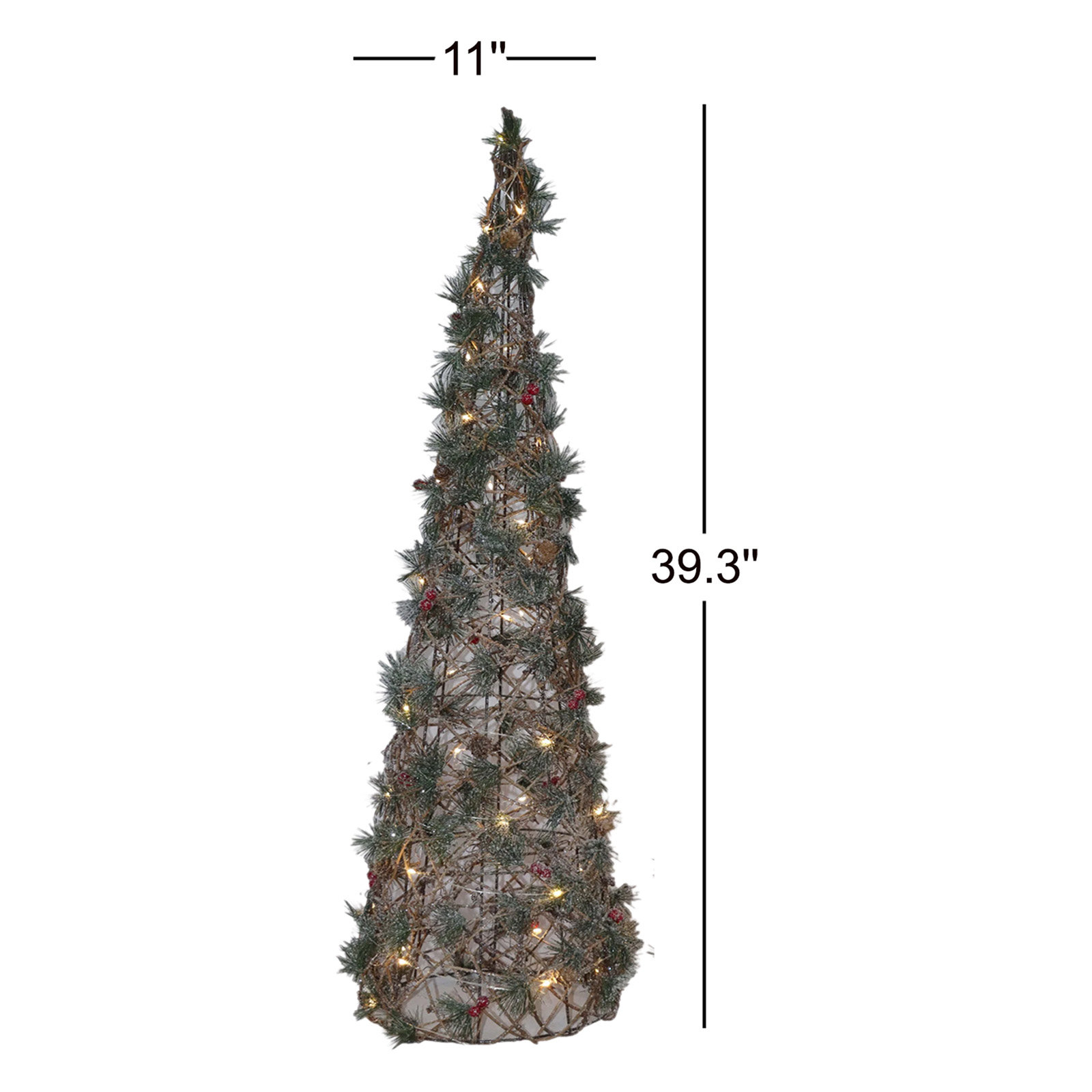Cone Trees with Greenery Pre-Lit - Set of 3