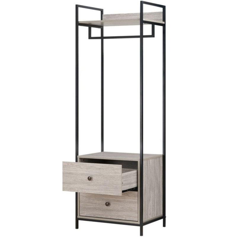 Alva Open Wardrobe with 2 Drawers, Grey Oak