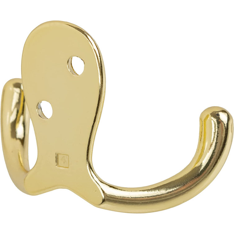 Bright Brass Finished Double Prong Coat Hook | 2-3/4 x 2