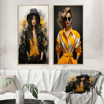 Portrait de mode jaune et gris «Portrait de mode jaune et gris» - 2 pièces