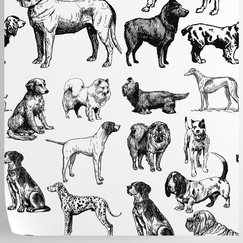 Black and White Dogs Wallpaper Grey