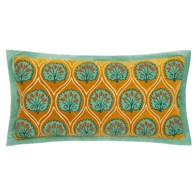 Casa Floral Rectangular Throw Cushion, Green/Yellow