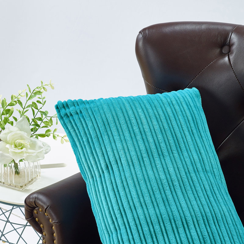 Housse de coussin rectangulaire en flanelle nervurée, Bleu baltique