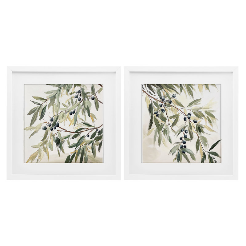 Olive Branches in Pastel, ensemble de 2 reproductions encadrées sous verre, design par Mona Grace, H 13 po x l 13 po