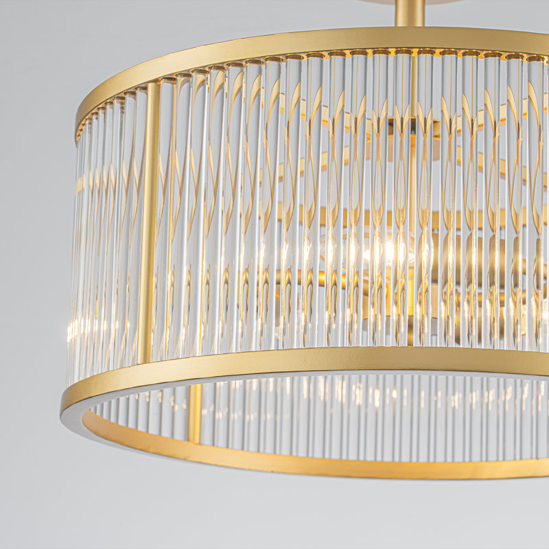 Drum Ribbed Glass Semi Flush Mount