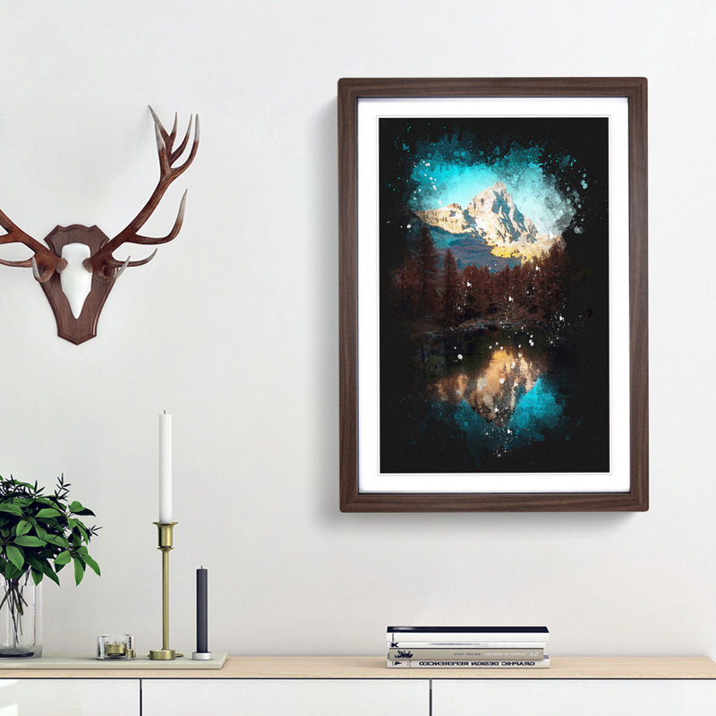 Matterhorn Mountain In Switzerland Paint Splash - Picture Frame Graphic Art, 63cm H x 45cm W x 2cm D, Walnut Framed