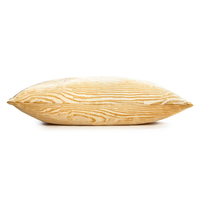 Woodgrain Rectangle Velvet Pillow Cover & Insert, Gold Beige, Square 18"H x 18"W
